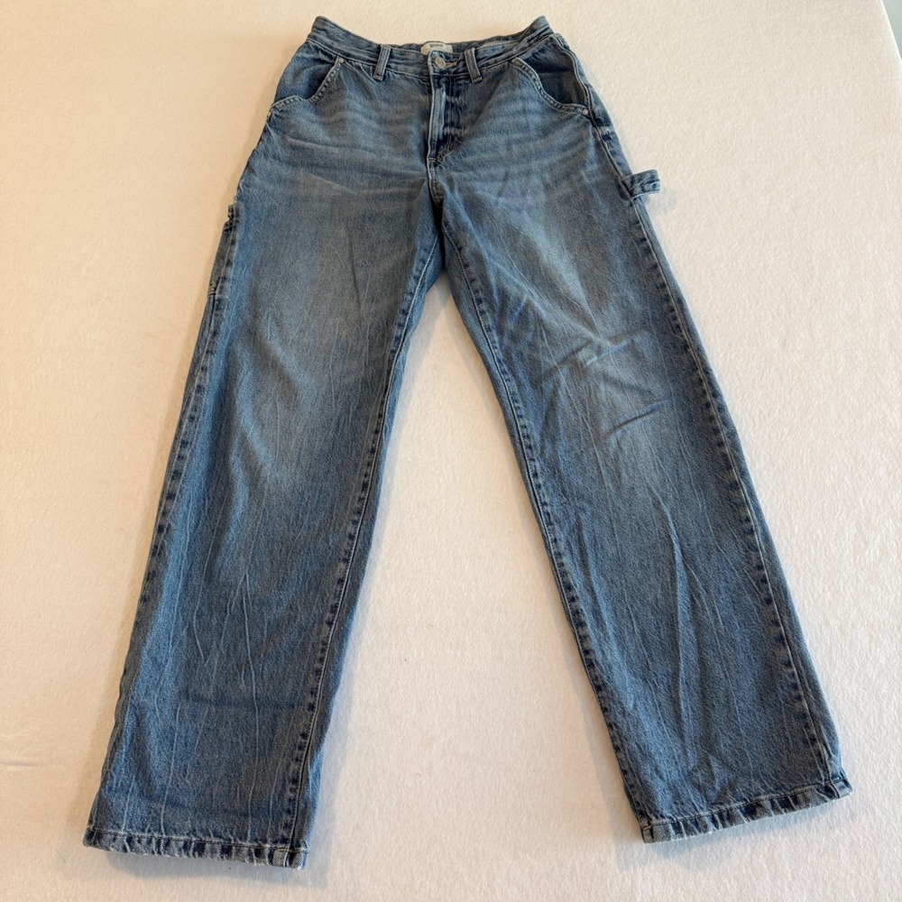 Cotton On Loose Straight Jeans Women 26 Blue Distressed Carpenter Baggy Denim